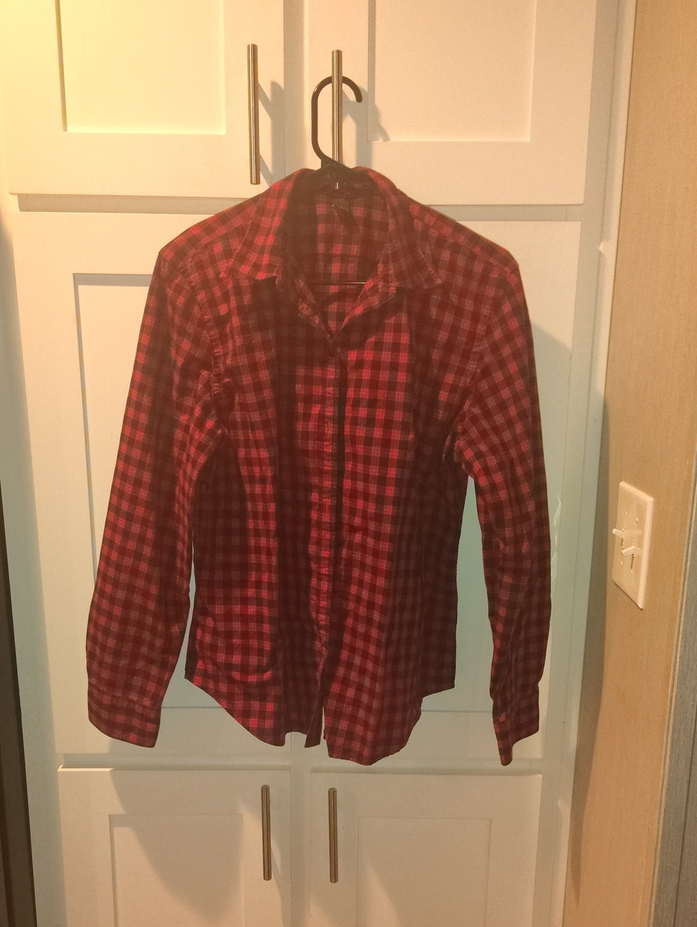 Women's Red Plaid Button-Up Shirt